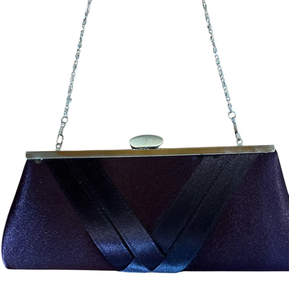 Lulu Townsend Purple & Silver Clutch w/rhinestone clasp & Chain Strap 4.5”x9.5”